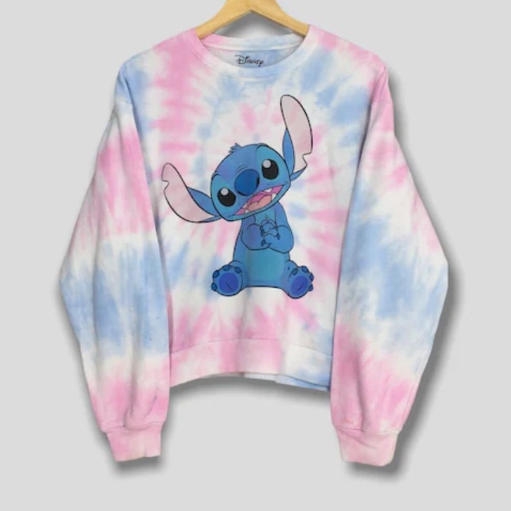 Vintage Disney Y2K Lilo Stitch Crippled Tie-dye Junior Sweater Size XS